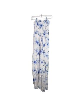 Vine & Valley White Strapless Floral Jumpsuit with Blue Print - M
